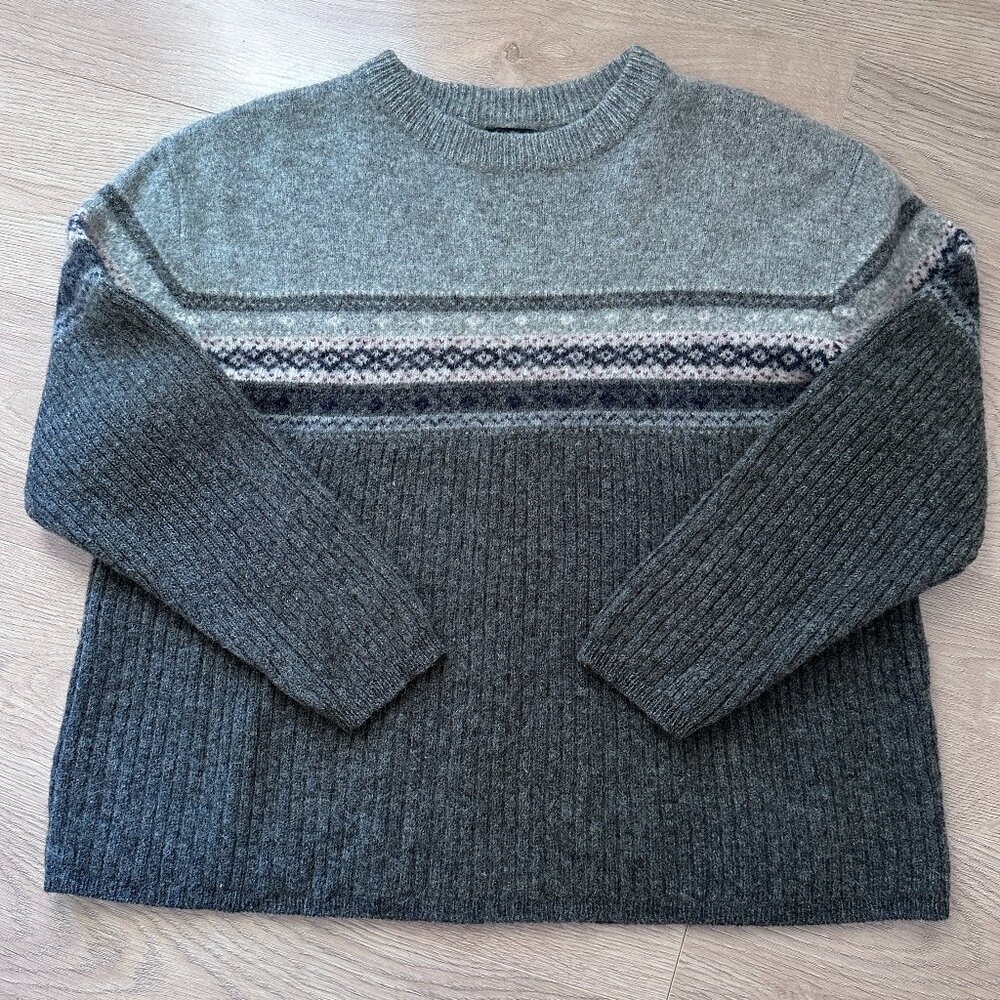 100% Wool Nordic Fair Isle Ski Sweater sz L - Charcoal